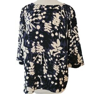 Boden Floral Rachel Blouse 3/4 Sleeve Women's Size‎ 10 Blue Black White